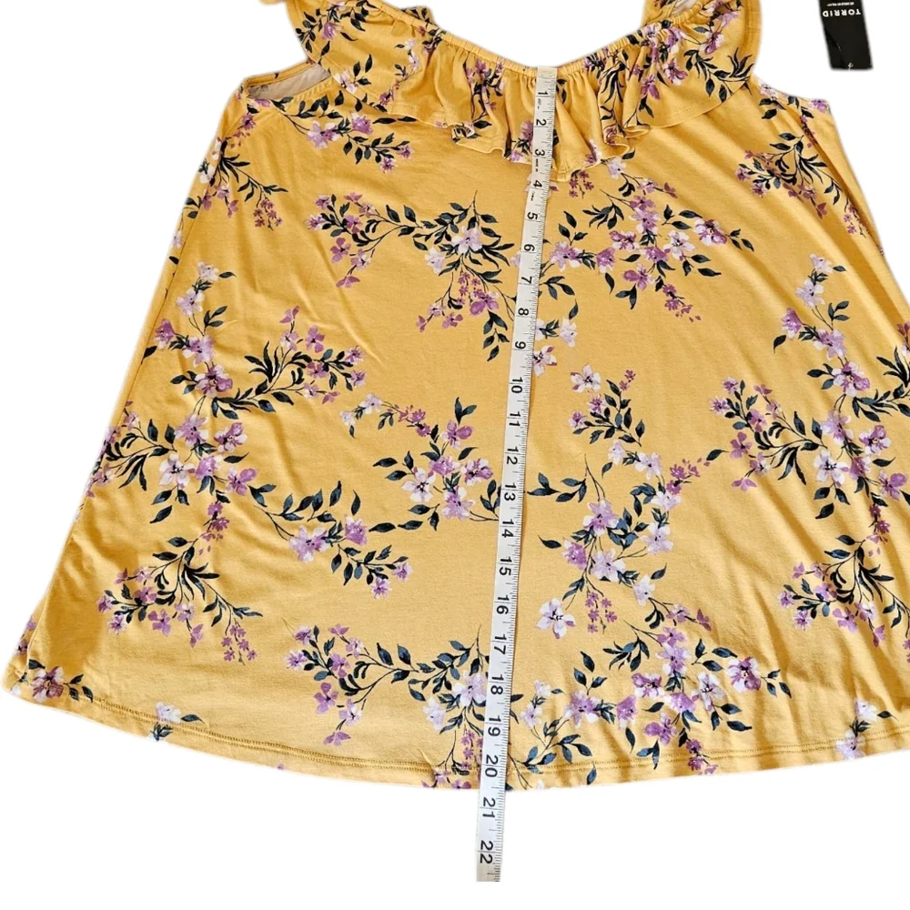 Torrid Floral Ruffle Tank Top V-Neck NEW 1X Torrid Size 1 Yellow - Picture 5 of 11